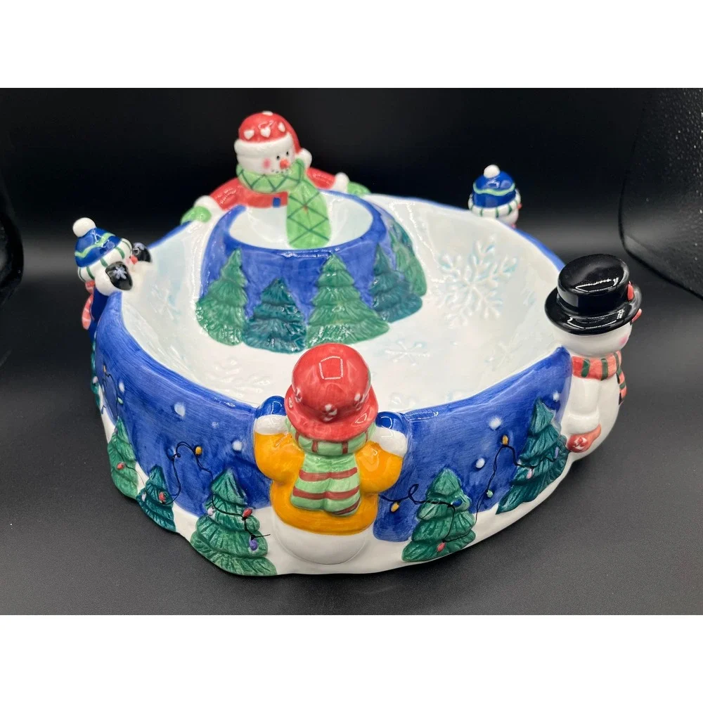 Christmas Snowman Chip Dip Serving Bowl Holiday Party Decor Winter Tray 11